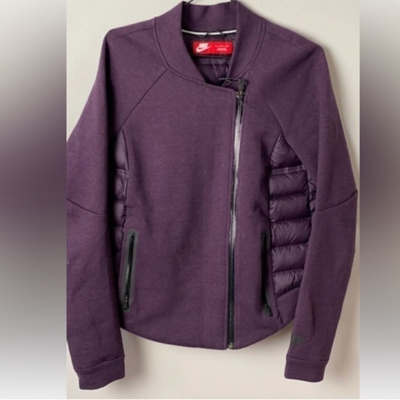 nike tech Jackets & Blazers - Nike Tech Womens Aeroloft 800 down-fill fleece purple Moto jacket medium BNWT